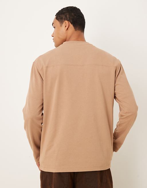 DESIGN Heavyweight Relaxed Long Sleeve T-shirt In Brown