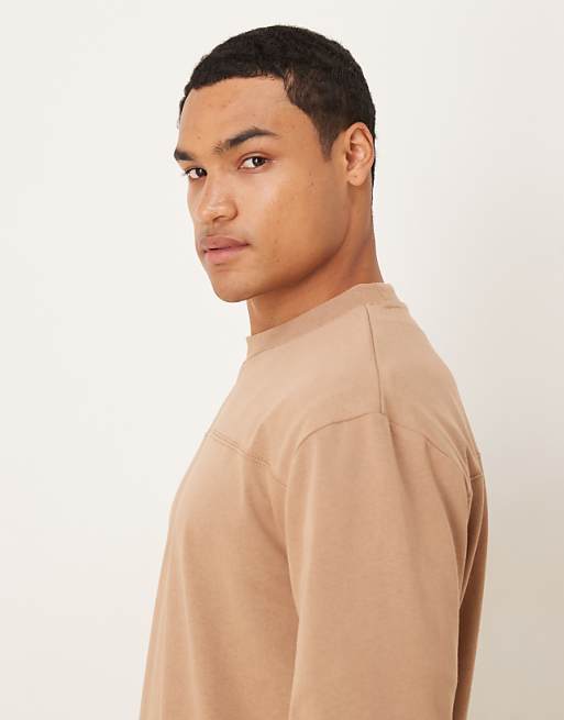 DESIGN Heavyweight Relaxed Long Sleeve T-shirt In Brown