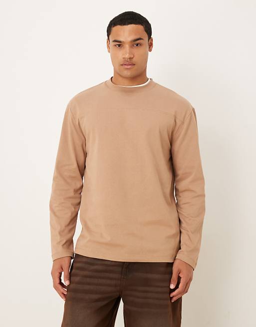 DESIGN heavyweight relaxed long sleeve t-shirt in brown