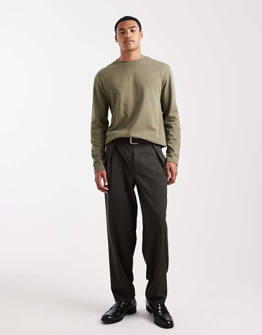 DESIGN Heavyweight Relaxed Long Sleeve T-shirt In Khaki