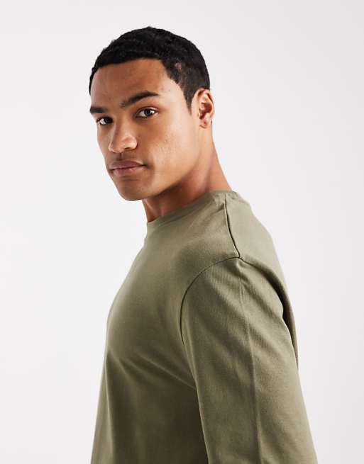 DESIGN Heavyweight Relaxed Long Sleeve T-shirt In Khaki