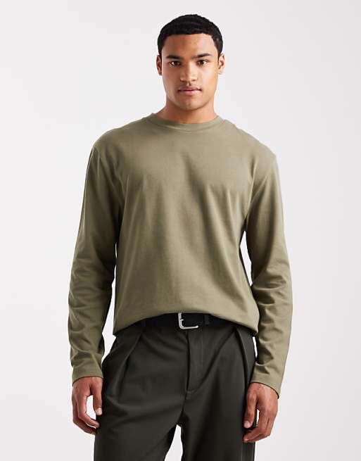 DESIGN heavyweight relaxed long sleeve t-shirt in khaki