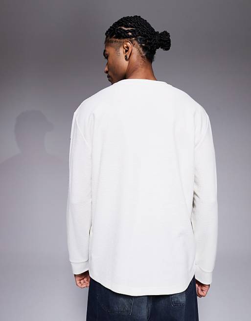 DESIGN Heavyweight Relaxed Long Sleeve T-shirt With Street Graphics In Cream Waffle