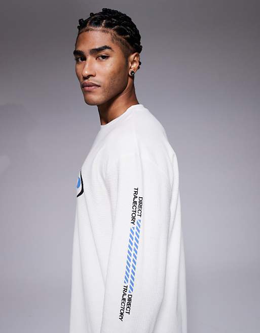 DESIGN Heavyweight Relaxed Long Sleeve T-shirt With Street Graphics In Cream Waffle