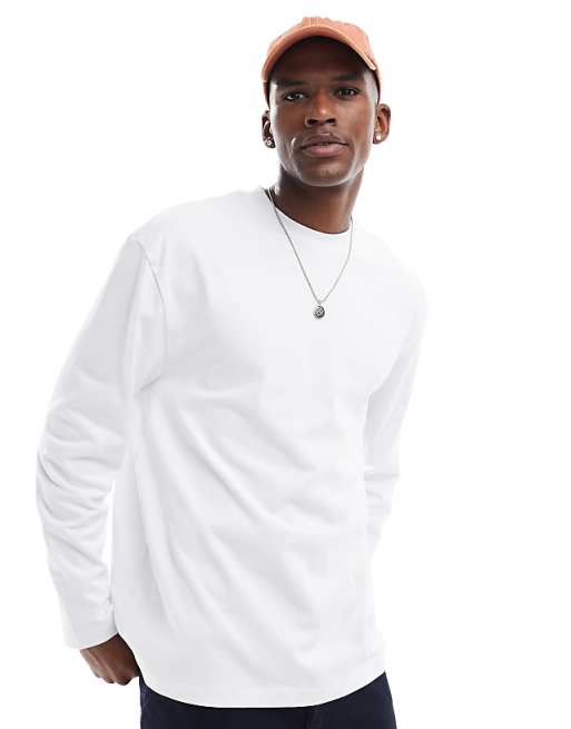 DESIGN heavyweight relaxed long sleeve t-shirt in white