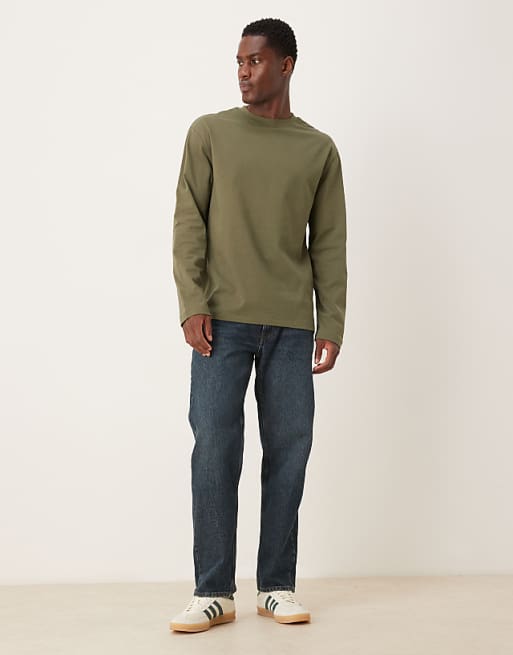 DESIGN Heavyweight Relaxed Long Sleeve T-shirt In Dusty Olive