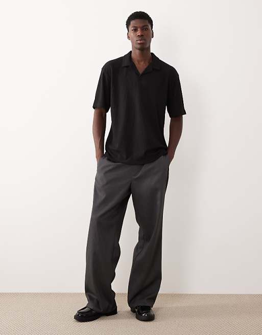 DESIGN Heavyweight Relaxed Polo In Black Crinkled Rib