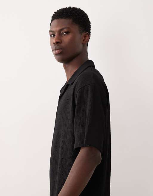 DESIGN Heavyweight Relaxed Polo In Black Crinkled Rib