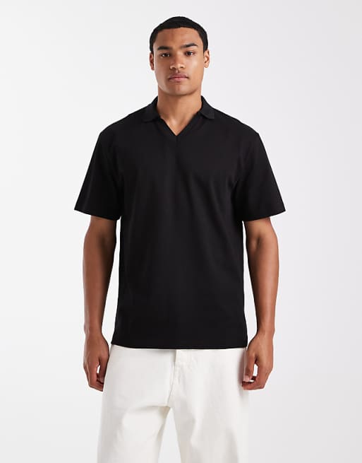 DESIGN heavyweight relaxed polo in black