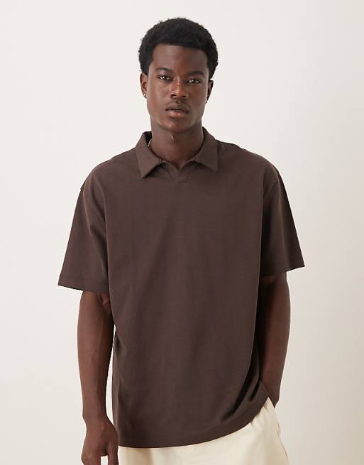 DESIGN heavyweight relaxed polo in brown