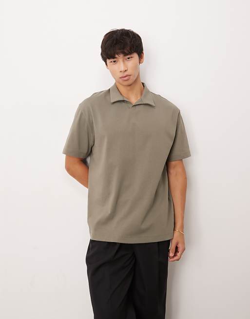 DESIGN heavyweight relaxed polo in khaki