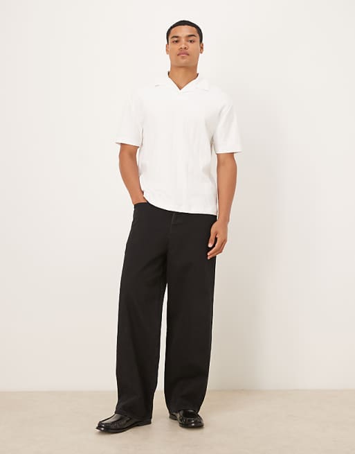DESIGN Heavyweight Relaxed Polo In White Square Texture