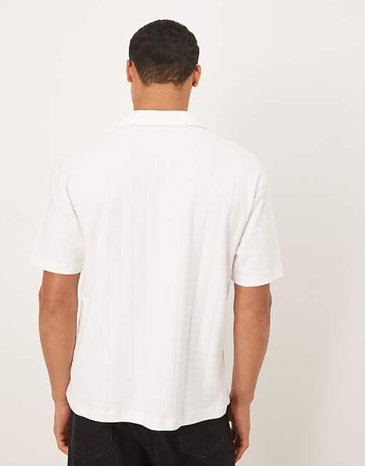 DESIGN Heavyweight Relaxed Polo In White Square Texture