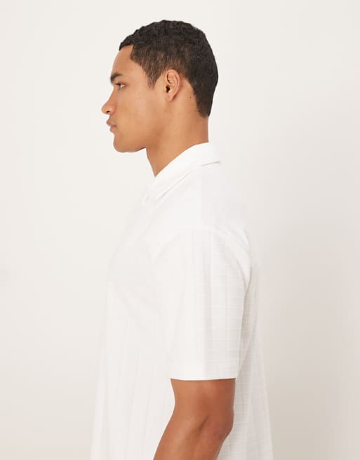 DESIGN Heavyweight Relaxed Polo In White Square Texture