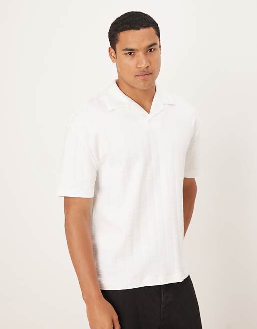 DESIGN heavyweight relaxed polo in white square texture