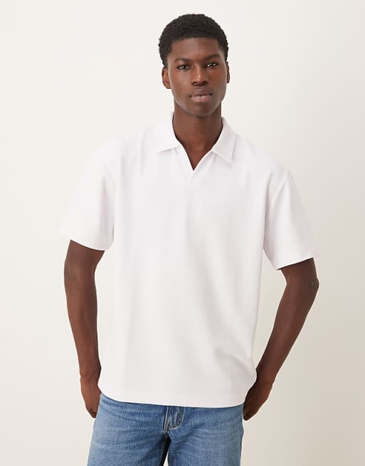 DESIGN heavyweight relaxed polo in white texture