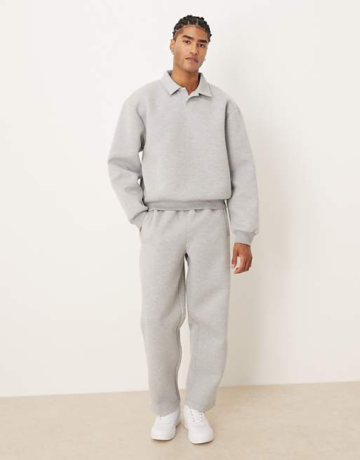 DESIGN Heavyweight Relaxed Polo Sweatshirt In Scuba-style Fabric In Grey