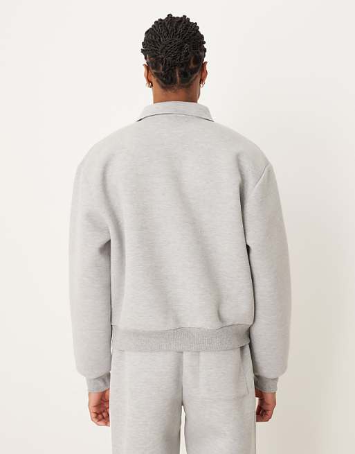 DESIGN Heavyweight Relaxed Polo Sweatshirt In Scuba-style Fabric In Grey