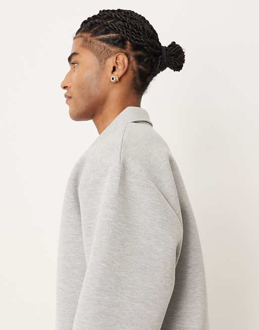 DESIGN Heavyweight Relaxed Polo Sweatshirt In Scuba-style Fabric In Grey
