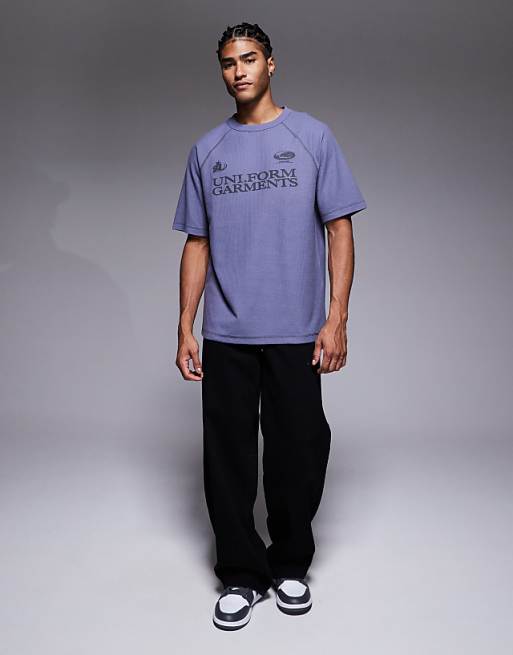 DESIGN Heavyweight Relaxed Raglan T-shirt With Text Graphic In Waffle