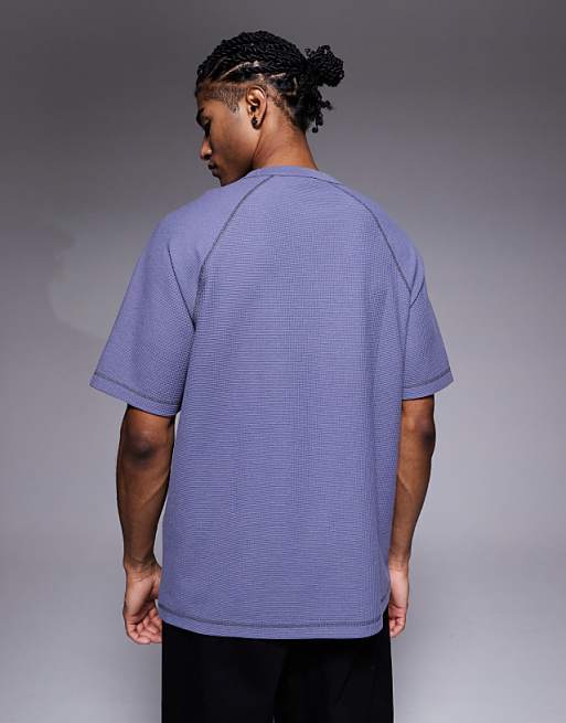 DESIGN Heavyweight Relaxed Raglan T-shirt With Text Graphic In Waffle