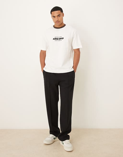DESIGN Heavyweight Relaxed Ringer T-shirt With Print In Off White