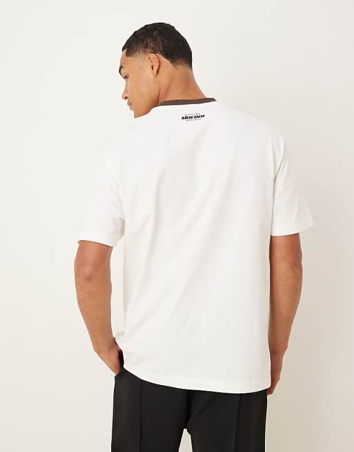 DESIGN Heavyweight Relaxed Ringer T-shirt With Print In Off White