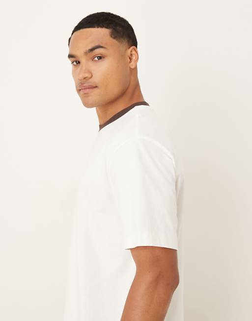 DESIGN Heavyweight Relaxed Ringer T-shirt With Print In Off White