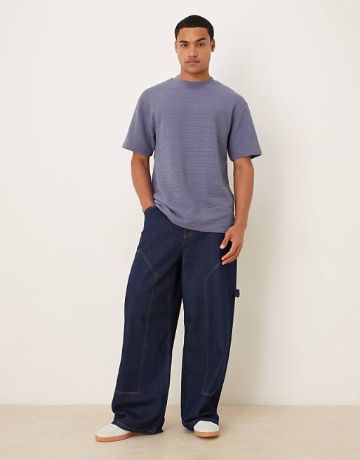 DESIGN Heavyweight Relaxed T-shirt In Blue Texture
