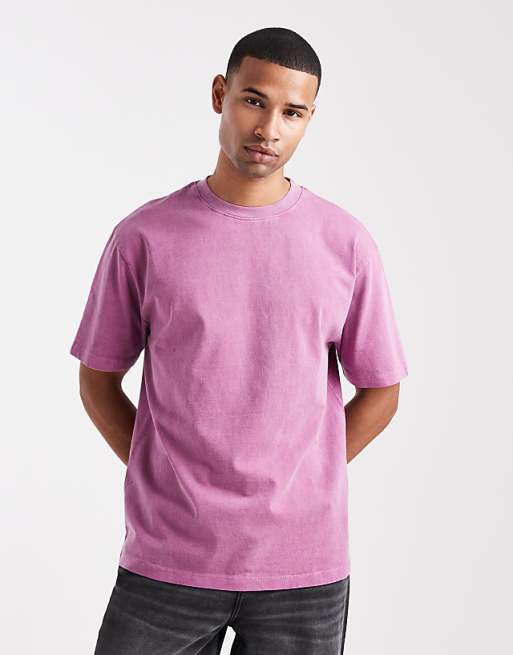 DESIGN heavyweight relaxed t-shirt in garment dyed pink