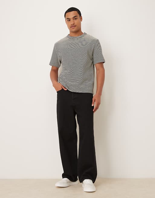 DESIGN Heavyweight Relaxed T-shirt In Thin Black And White Stripe Texture