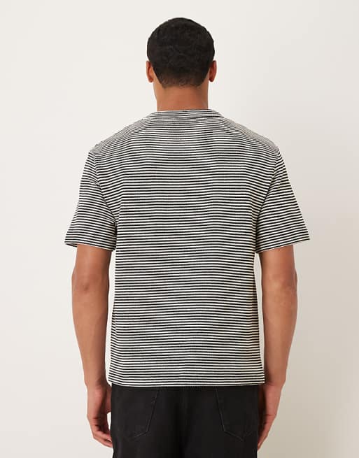 DESIGN Heavyweight Relaxed T-shirt In Thin Black And White Stripe Texture