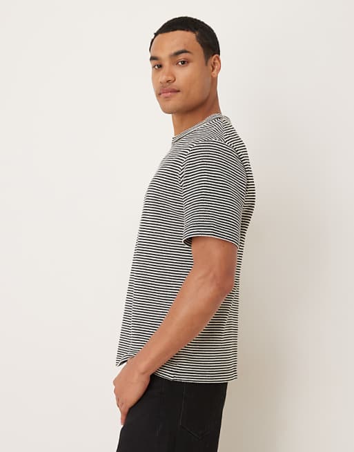 DESIGN Heavyweight Relaxed T-shirt In Thin Black And White Stripe Texture