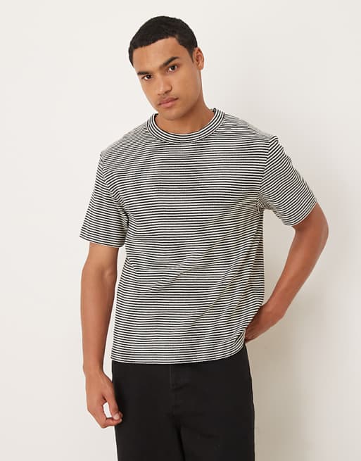 DESIGN heavyweight relaxed t-shirt in thin black and white stripe texture