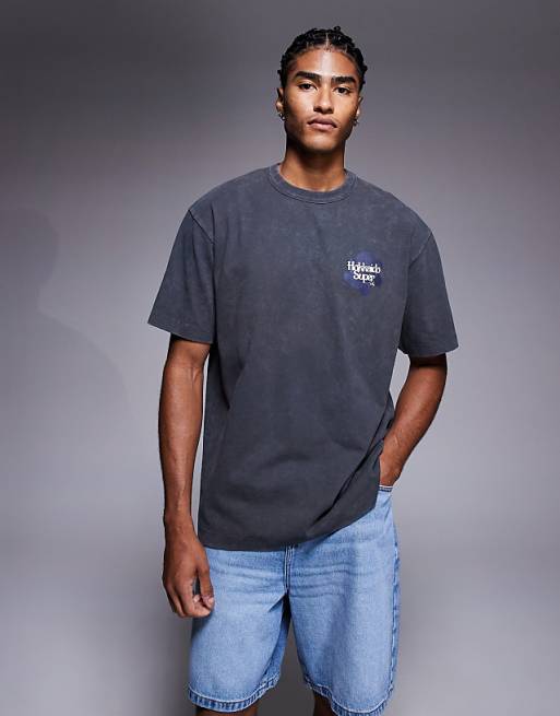 DESIGN Heavyweight Relaxed T-shirt In With Text Graphic In Washed Grey