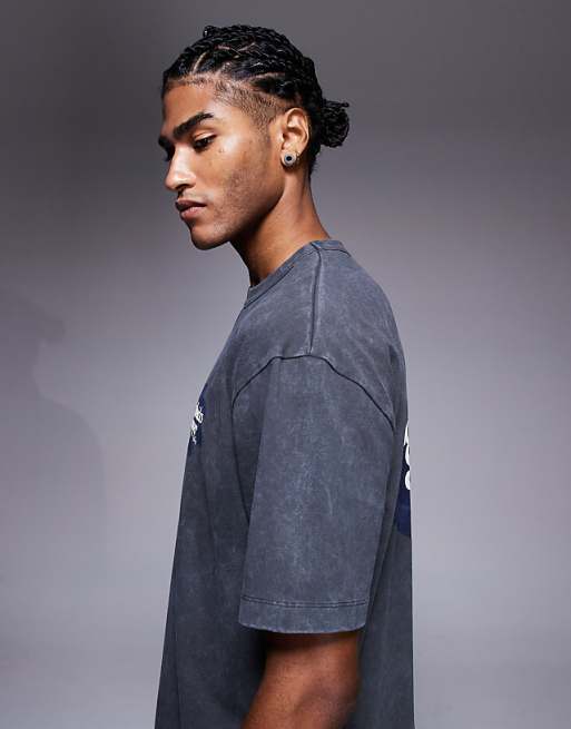 DESIGN Heavyweight Relaxed T-shirt In With Text Graphic In Washed Grey