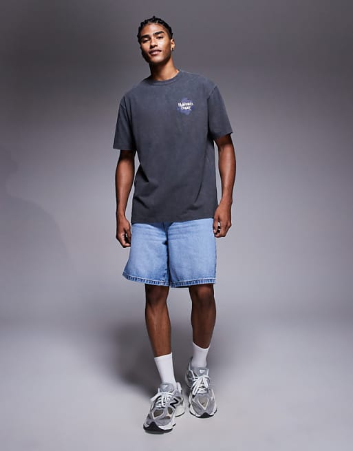 DESIGN Heavyweight Relaxed T-shirt In With Text Graphic In Washed Grey