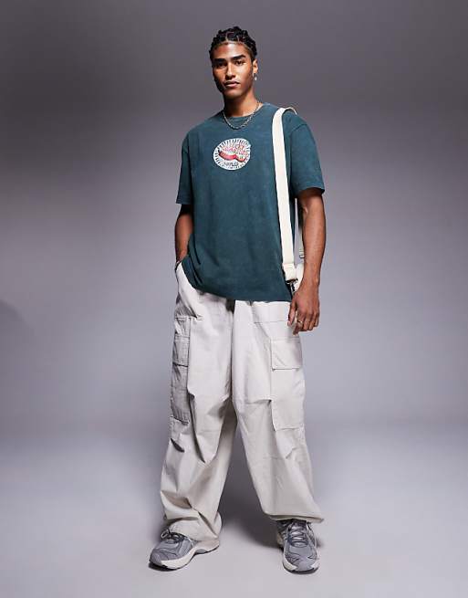 DESIGN Heavyweight Relaxed T-shirt With Chest Graphic In Washed Dark Green