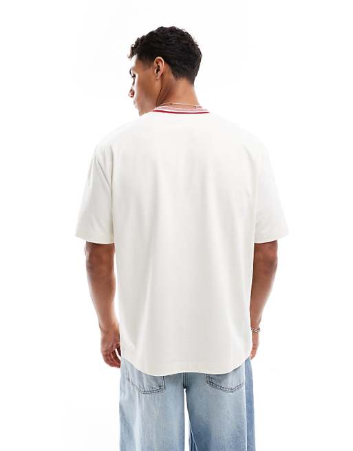 DESIGN Heavyweight Relaxed T-shirt With Contrast Collar In Cream