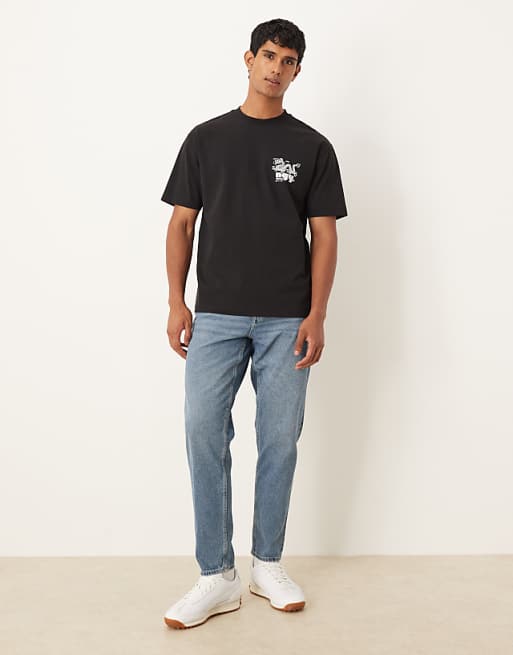 DESIGN Heavyweight Relaxed T-shirt With Dragon Print In Charcoal
