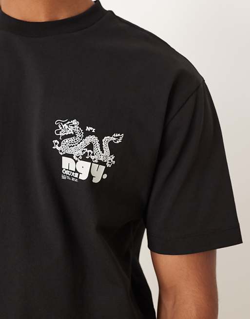 DESIGN Heavyweight Relaxed T-shirt With Dragon Print In Charcoal