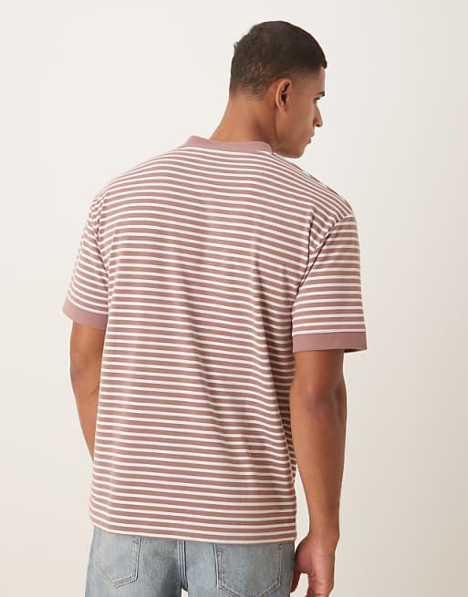 DESIGN Heavyweight Relaxed T-shirt With Dropped Shoulder In Pink And Grey Stripe