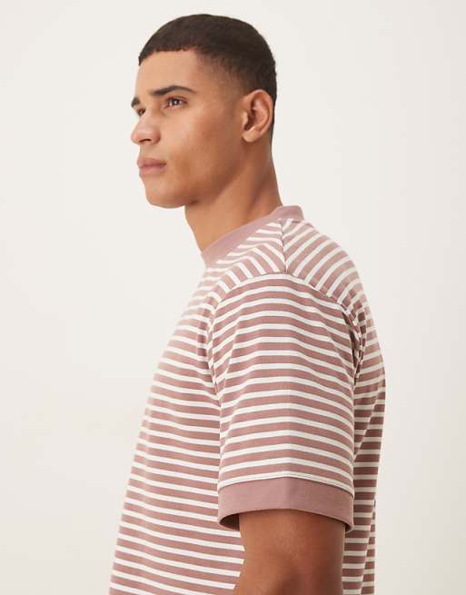 DESIGN Heavyweight Relaxed T-shirt With Dropped Shoulder In Pink And Grey Stripe