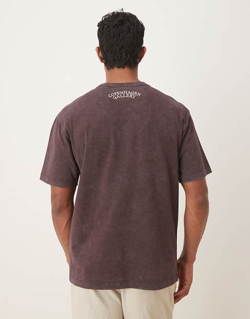 DESIGN Heavyweight Relaxed T-shirt With Embroidery Graphic In Washed Brown