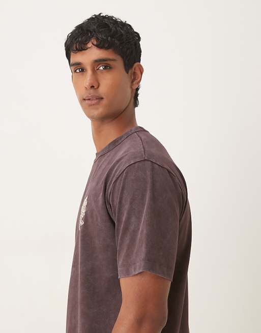 DESIGN Heavyweight Relaxed T-shirt With Embroidery Graphic In Washed Brown