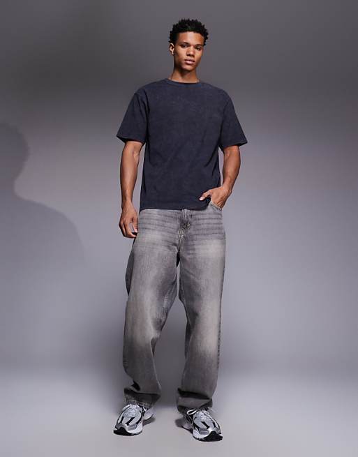 DESIGN Heavyweight Relaxed T-shirt With Heron Graphic In Washed Black