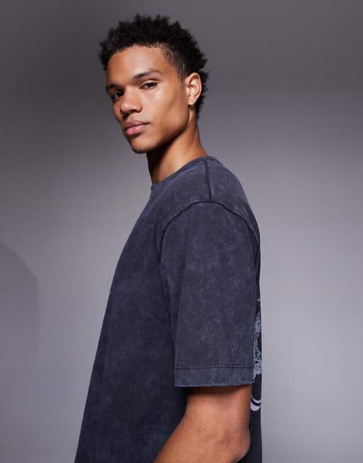 DESIGN Heavyweight Relaxed T-shirt With Heron Graphic In Washed Black