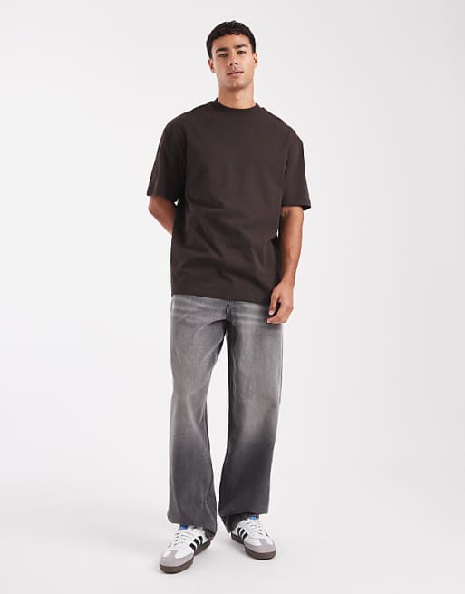 DESIGN Heavyweight Relaxed T-shirt With High Neck In Dark Brown