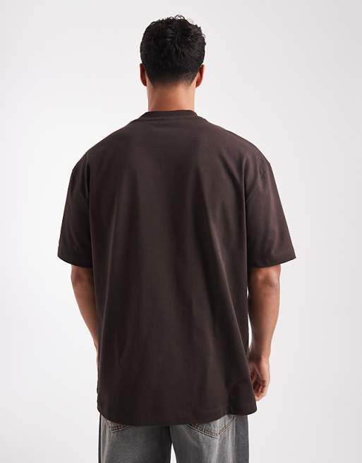 DESIGN Heavyweight Relaxed T-shirt With High Neck In Dark Brown