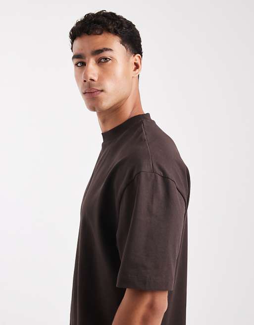 DESIGN Heavyweight Relaxed T-shirt With High Neck In Dark Brown